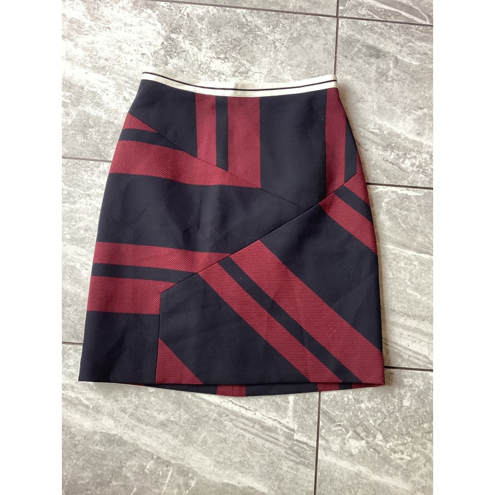 Karen Millen Red Black Stripe Geometric Panel Pencil Skirt UK 10 US 6
